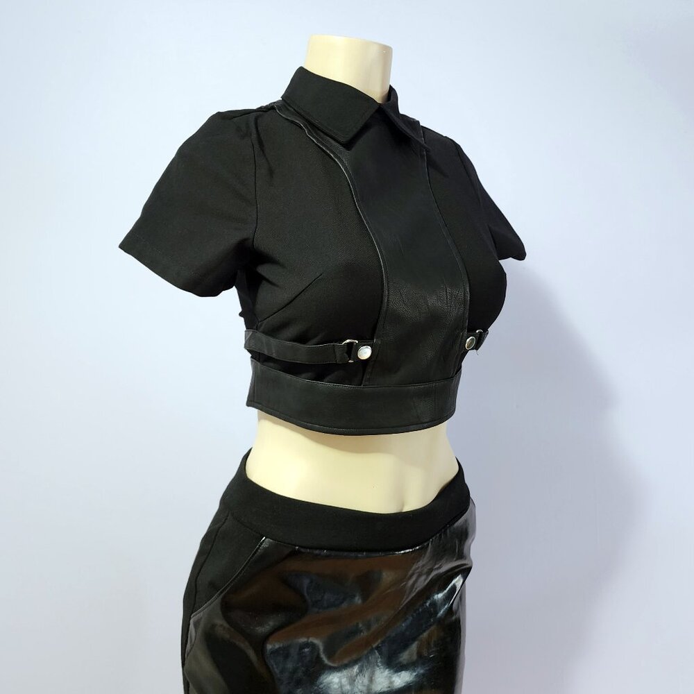 Deadstock Disturbia Alice Harness Faux Leather Crop Top US DollsKill